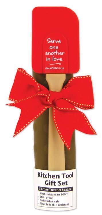 Red & Chocolate Kitchen Tool Gift Set W/Scripture